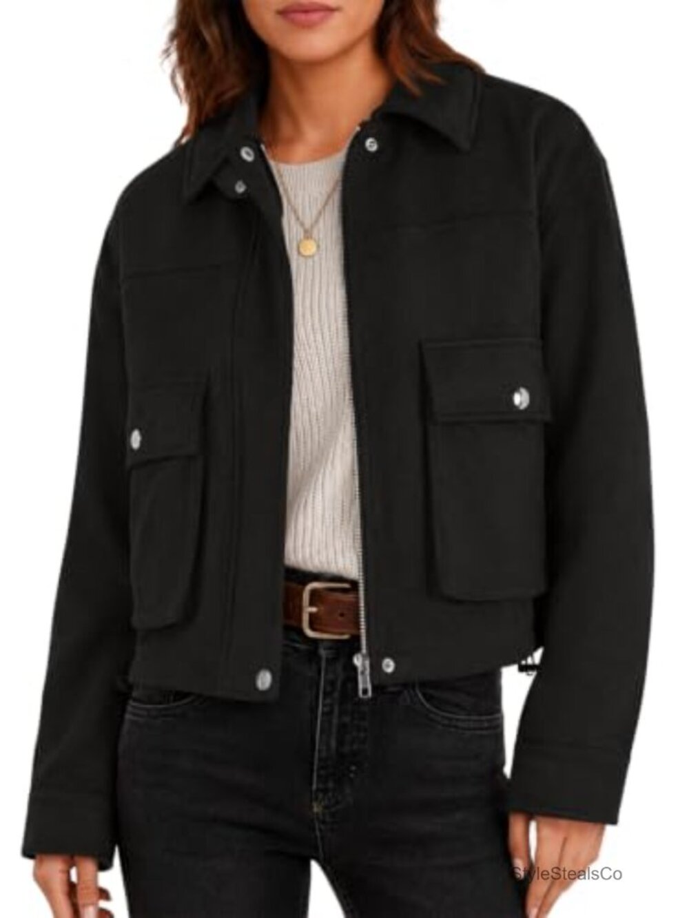 Womens Faux Suede Bomber Jacket Cropped Zip Up Casual Coat